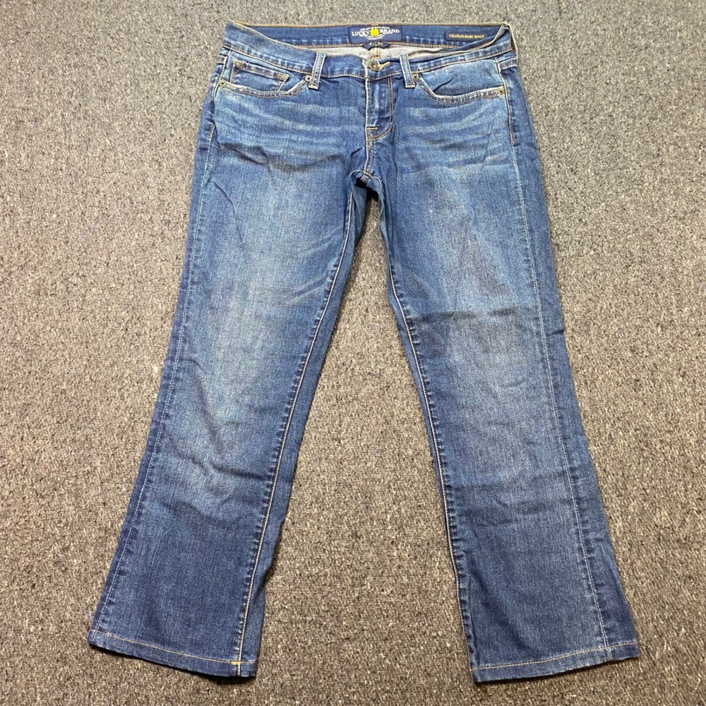 Lucky Brand Charlie Baby Boot Sz 27 Womens Blue Boho Whiskered Denim Jeans